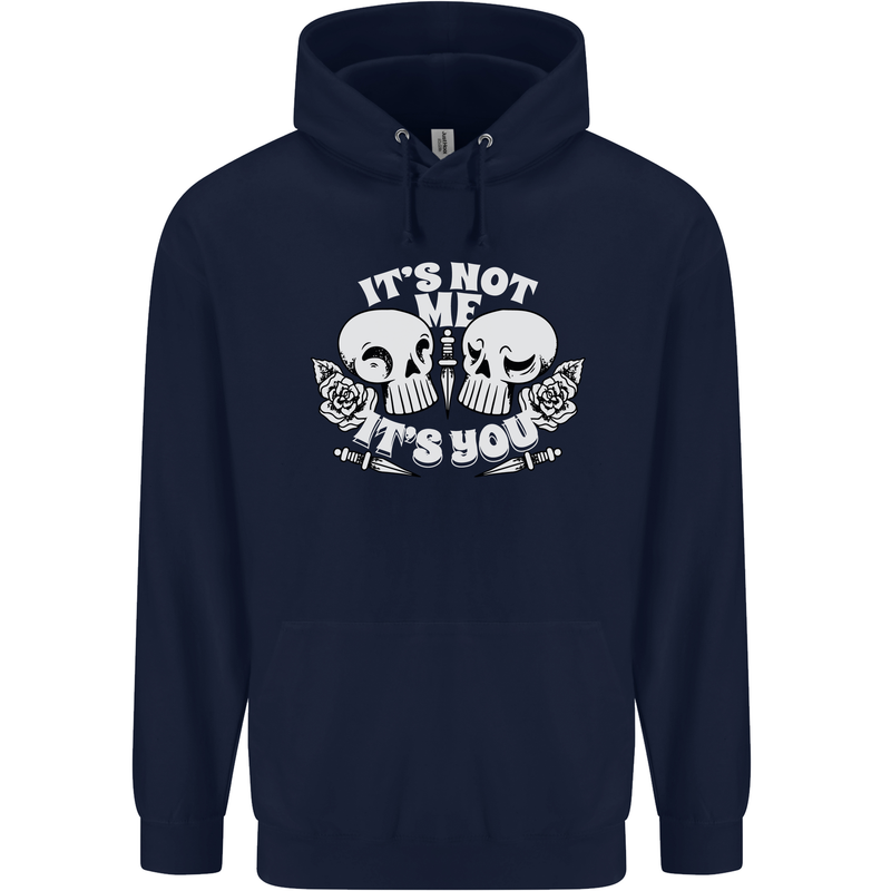 Anti Valentines Singles Day Skull Its Not Me Childrens Kids Hoodie Navy Blue