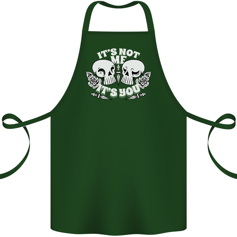 Anti Valentines Singles Day Skull Its Not Me Cotton Apron 100% Organic Forest Green