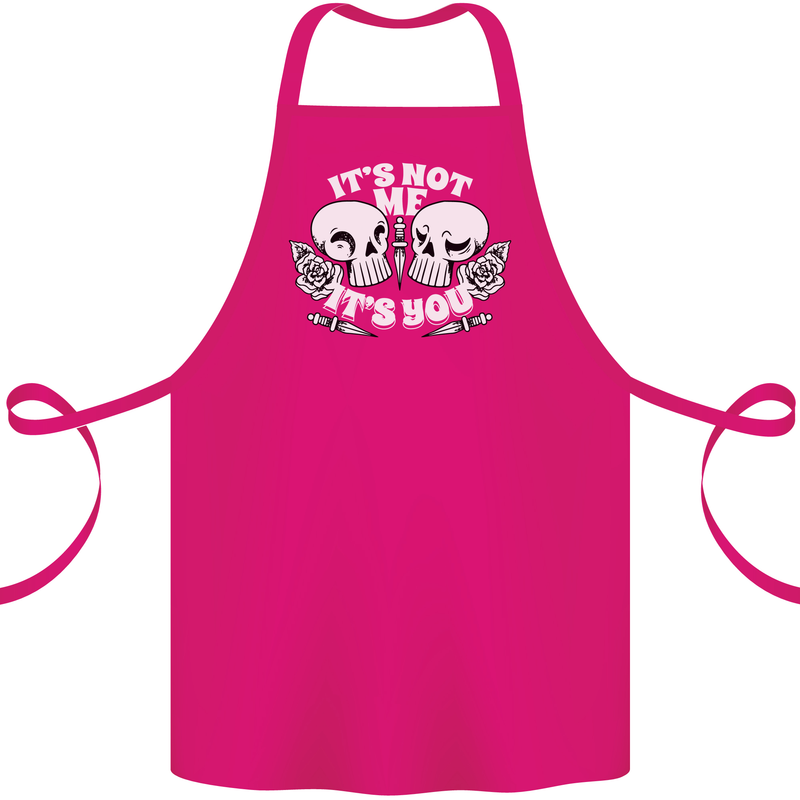 Anti Valentines Singles Day Skull Its Not Me Cotton Apron 100% Organic Pink