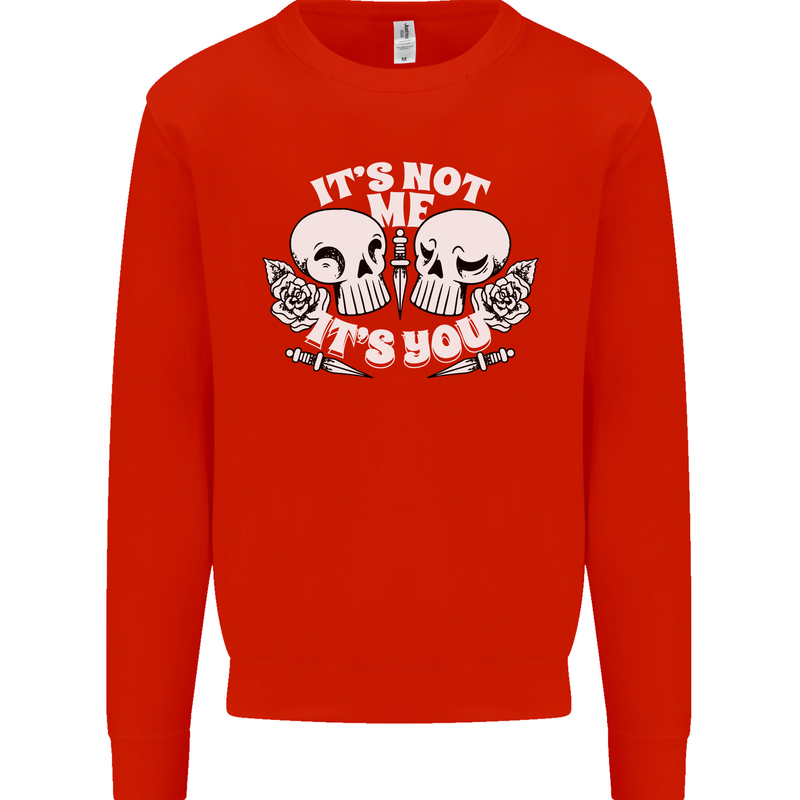 Anti Valentines Singles Day Skull Its Not Me Kids Sweatshirt Jumper Bright Red
