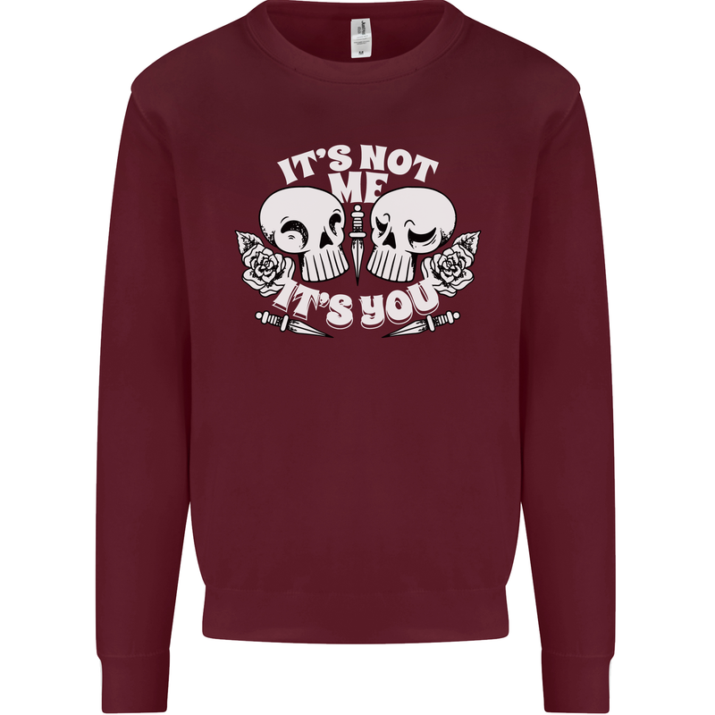 Anti Valentines Singles Day Skull Its Not Me Kids Sweatshirt Jumper Maroon