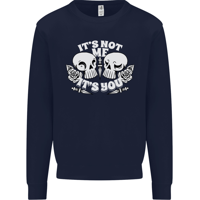 Anti Valentines Singles Day Skull Its Not Me Kids Sweatshirt Jumper Navy Blue