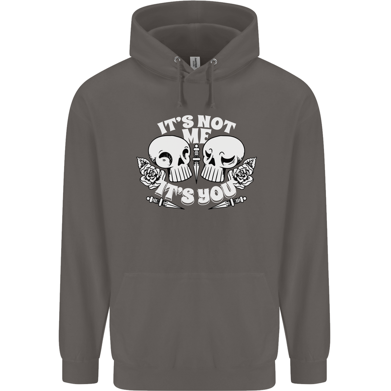 Anti Valentines Singles Day Skull Its Not Me Mens 80% Cotton Hoodie Charcoal