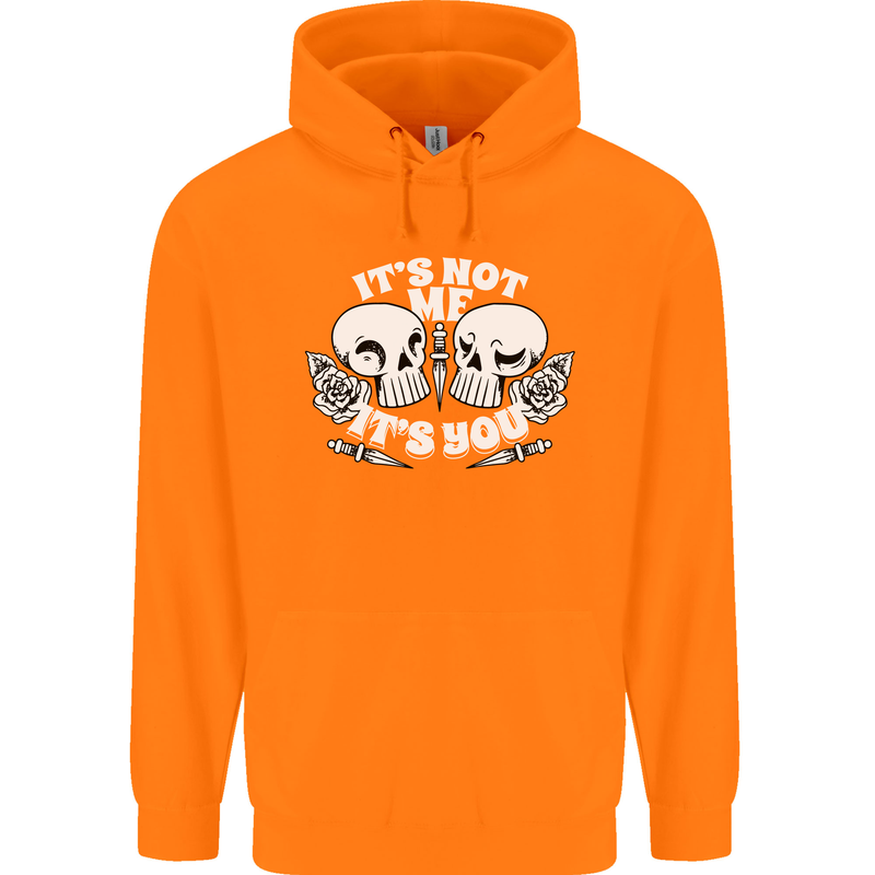 Anti Valentines Singles Day Skull Its Not Me Mens 80% Cotton Hoodie Orange