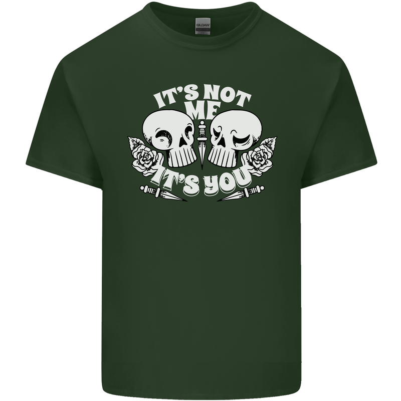 Anti Valentines Singles Day Skull Its Not Me Mens Cotton T-Shirt Tee Top Forest Green