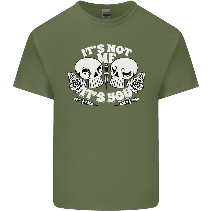 Anti Valentines Singles Day Skull Its Not Me Mens Cotton T-Shirt Tee Top Military Green