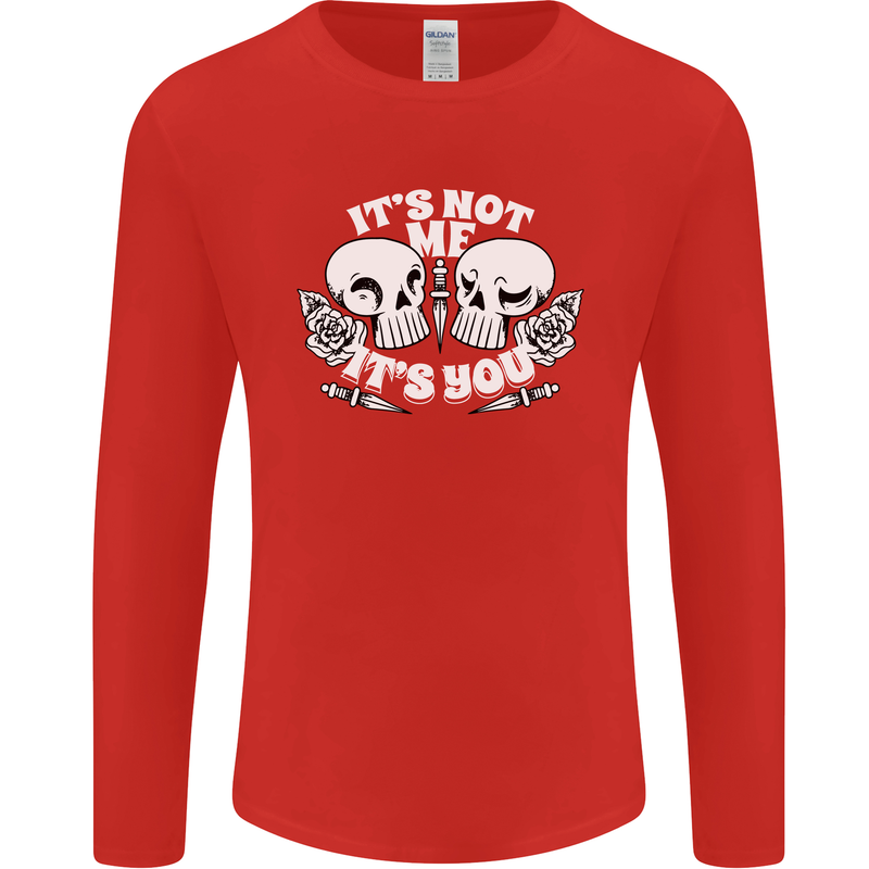 Anti Valentines Singles Day Skull Its Not Me Mens Long Sleeve T-Shirt Red