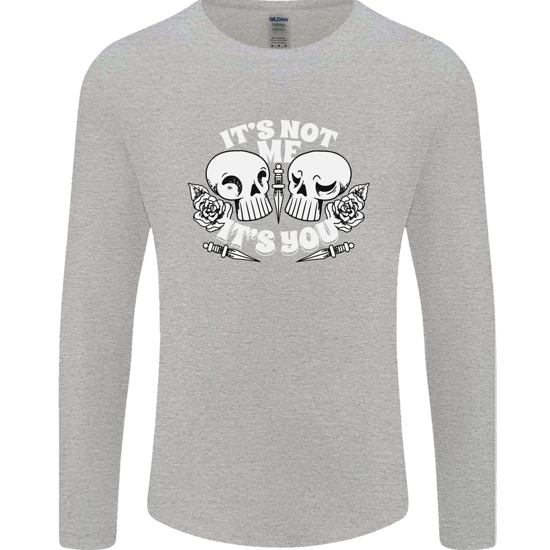 Anti Valentines Singles Day Skull Its Not Me Mens Long Sleeve T-Shirt Sports Grey