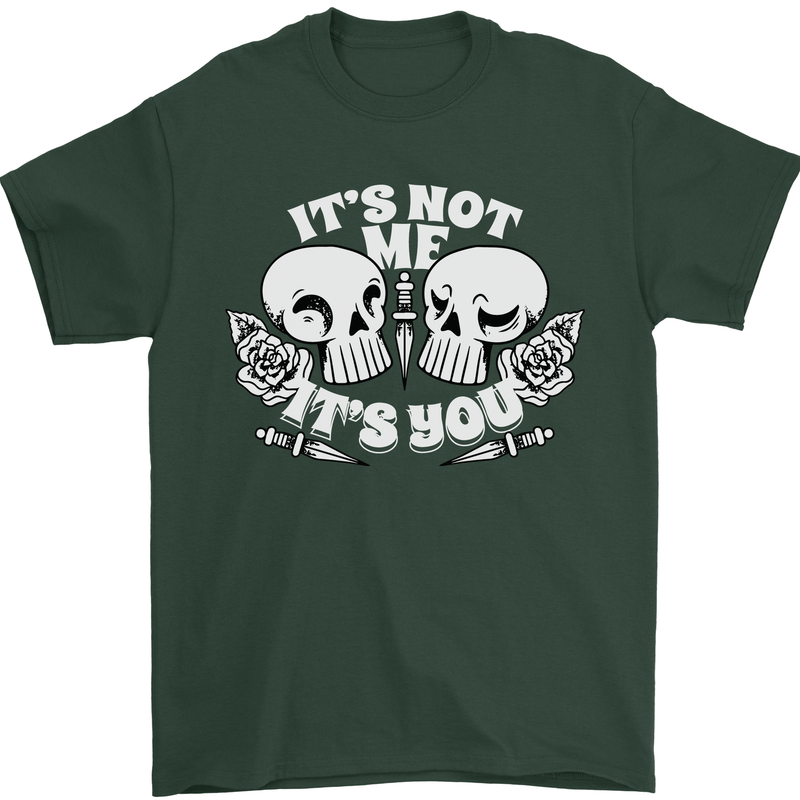 Anti Valentines Singles Day Skull Its Not Me Mens T-Shirt 100% Cotton Forest Green