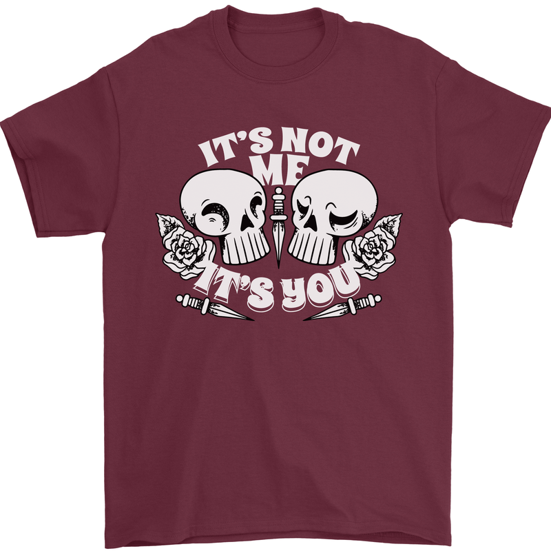 Anti Valentines Singles Day Skull Its Not Me Mens T-Shirt 100% Cotton Maroon