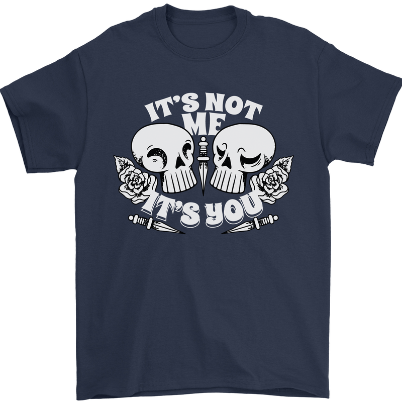 Anti Valentines Singles Day Skull Its Not Me Mens T-Shirt 100% Cotton Navy Blue