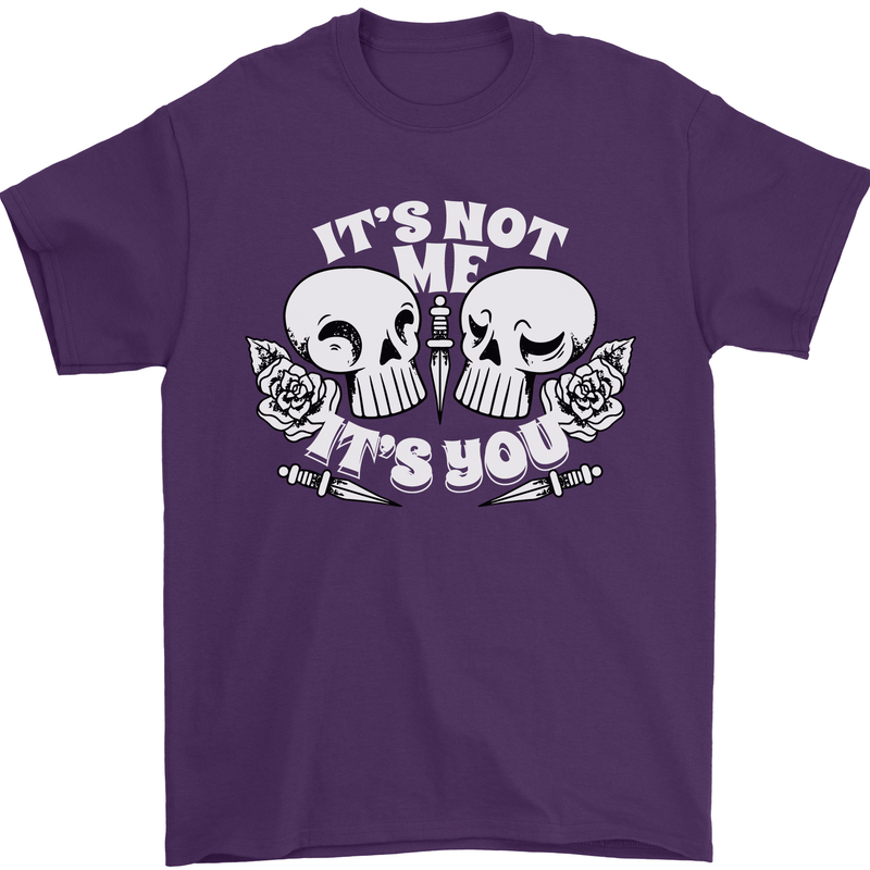 Anti Valentines Singles Day Skull Its Not Me Mens T-Shirt 100% Cotton Purple