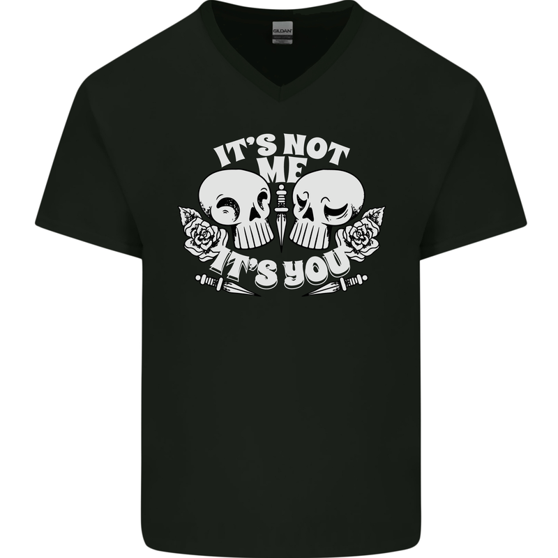 Anti Valentines Singles Day Skull Its Not Me Mens V-Neck Cotton T-Shirt Black