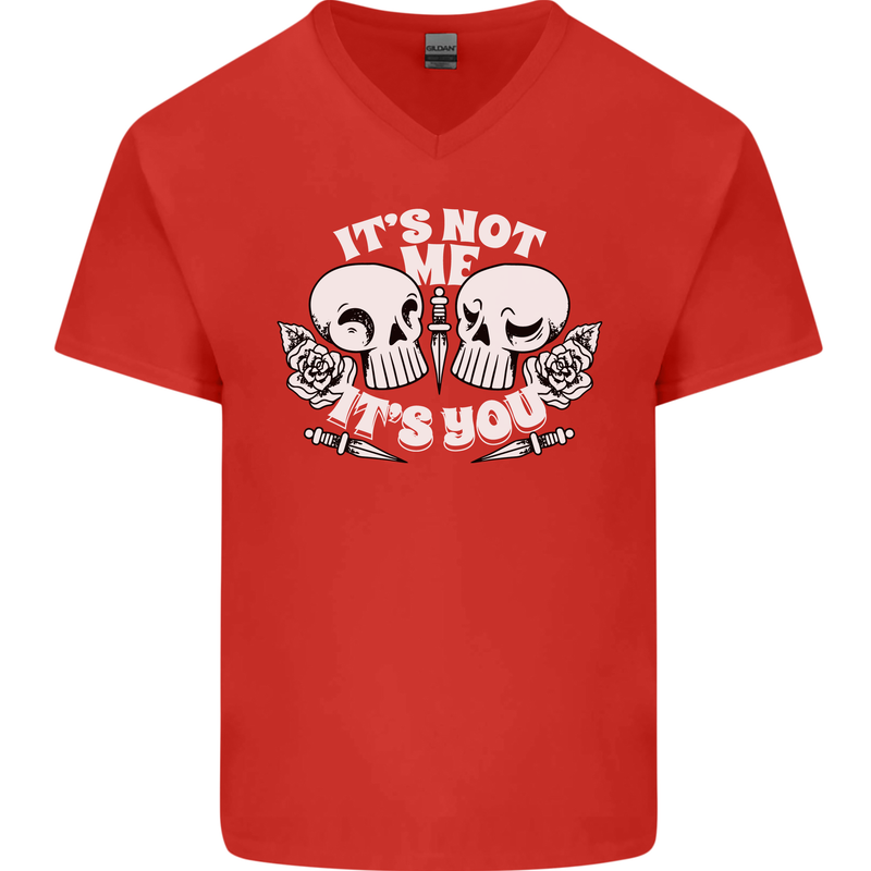 Anti Valentines Singles Day Skull Its Not Me Mens V-Neck Cotton T-Shirt Red
