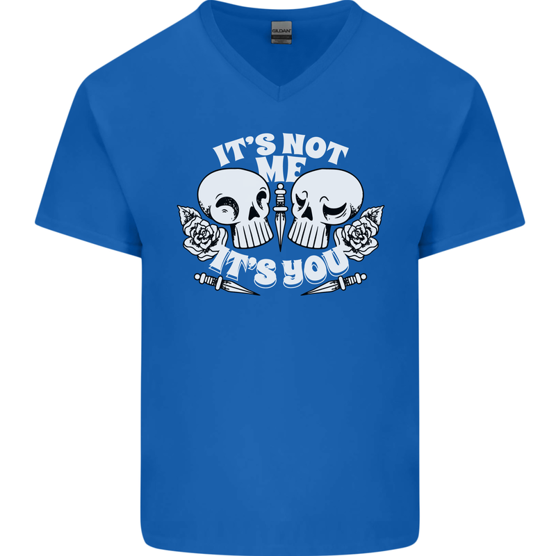Anti Valentines Singles Day Skull Its Not Me Mens V-Neck Cotton T-Shirt Royal Blue