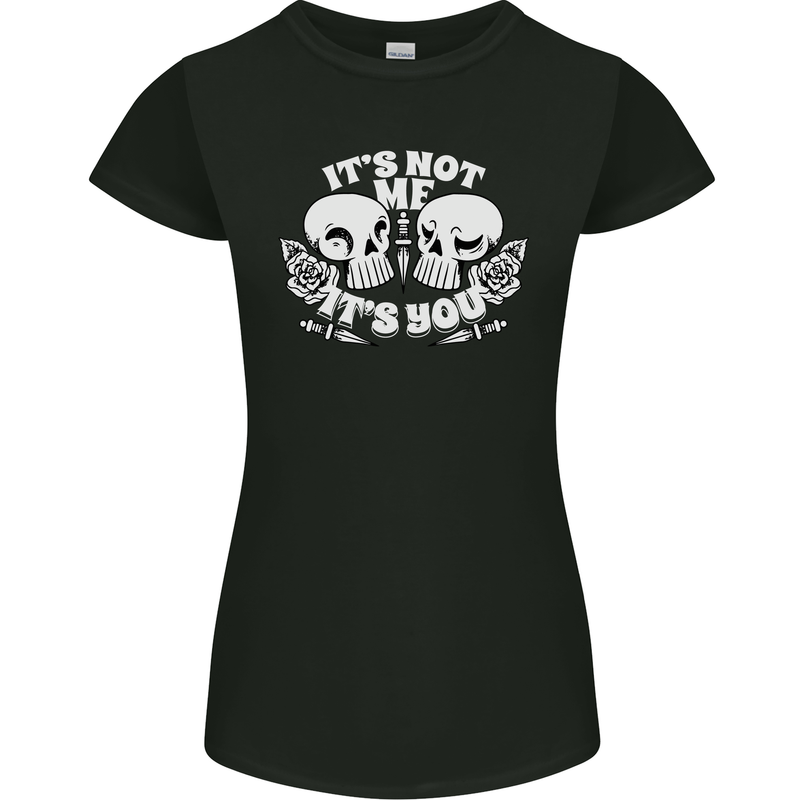 Anti Valentines Singles Day Skull Its Not Me Womens Petite Cut T-Shirt Black