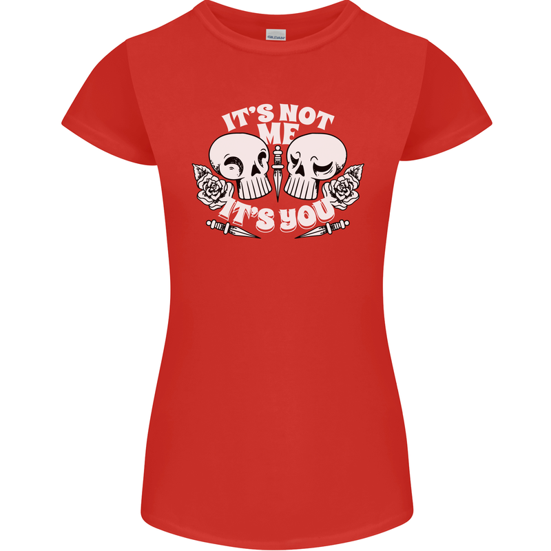 Anti Valentines Singles Day Skull Its Not Me Womens Petite Cut T-Shirt Red