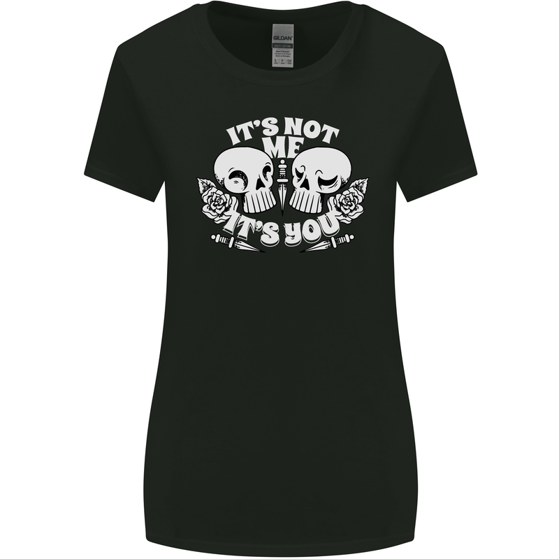 Anti Valentines Singles Day Skull Its Not Me Womens Wider Cut T-Shirt Black