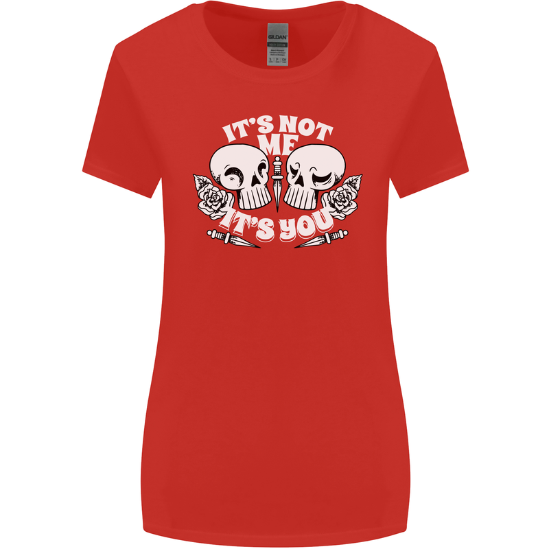 Anti Valentines Singles Day Skull Its Not Me Womens Wider Cut T-Shirt Red