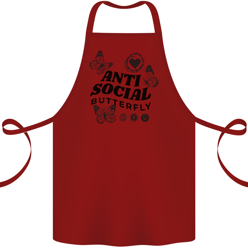 Antisocial Butterfly Cotton Apron 100% Organic Maroon