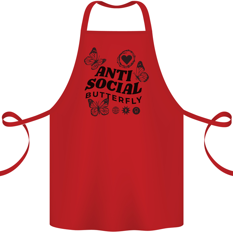 Antisocial Butterfly Cotton Apron 100% Organic Red