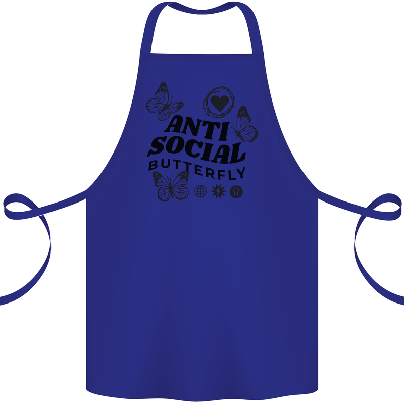 Antisocial Butterfly Cotton Apron 100% Organic Royal Blue