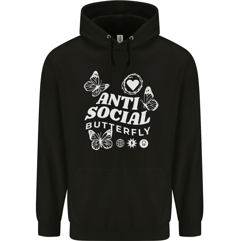 Antisocial Butterfly Funny Childrens Kids Hoodie Black