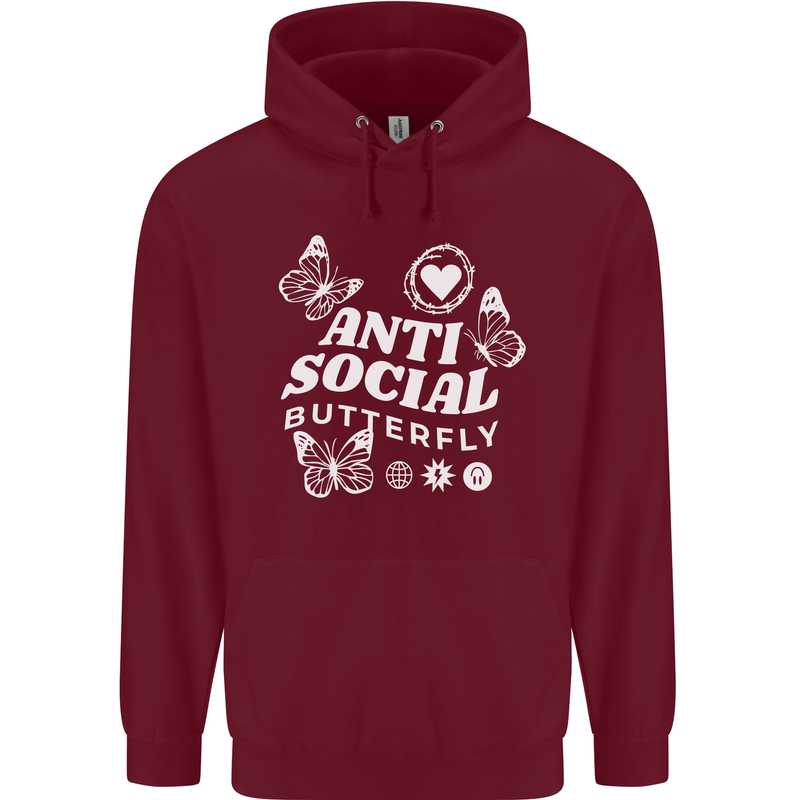 Antisocial Butterfly Funny Childrens Kids Hoodie Maroon
