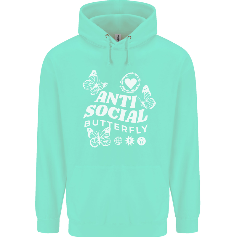 Antisocial Butterfly Funny Childrens Kids Hoodie Peppermint