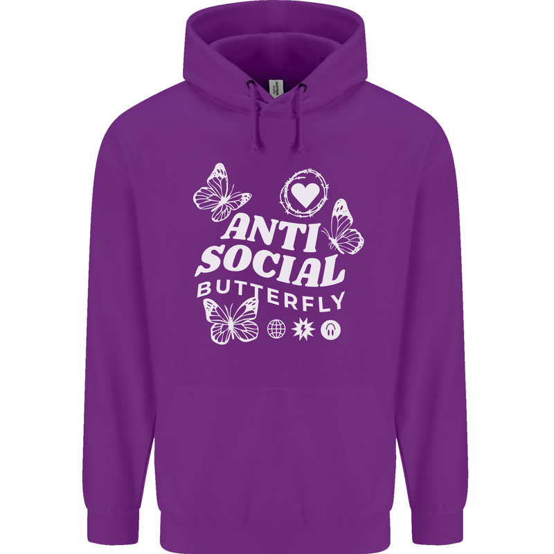 Antisocial Butterfly Funny Childrens Kids Hoodie Purple