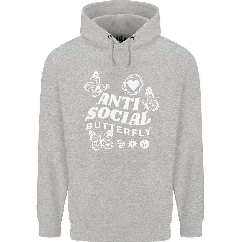 Antisocial Butterfly Funny Childrens Kids Hoodie Sports Grey