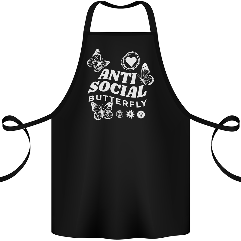 Antisocial Butterfly Funny Cotton Apron 100% Organic Black