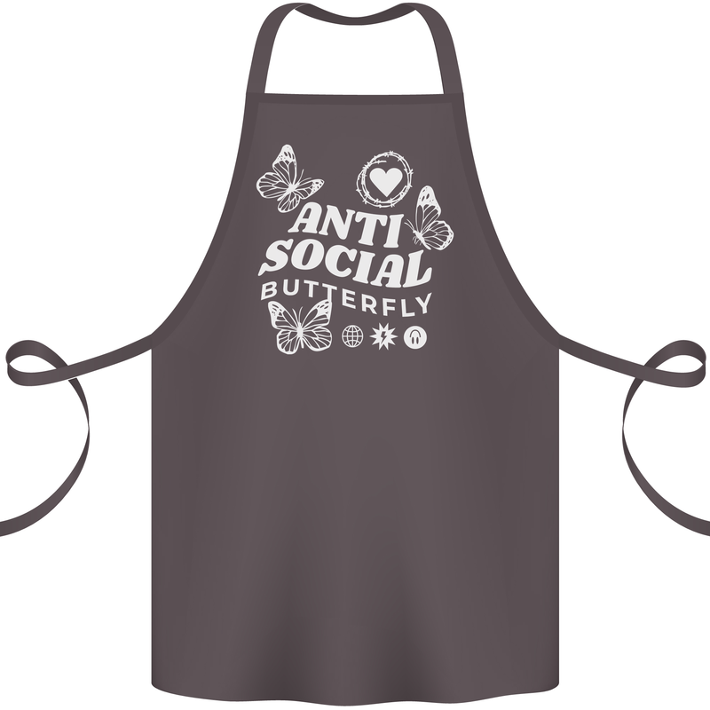 Antisocial Butterfly Funny Cotton Apron 100% Organic Dark Grey