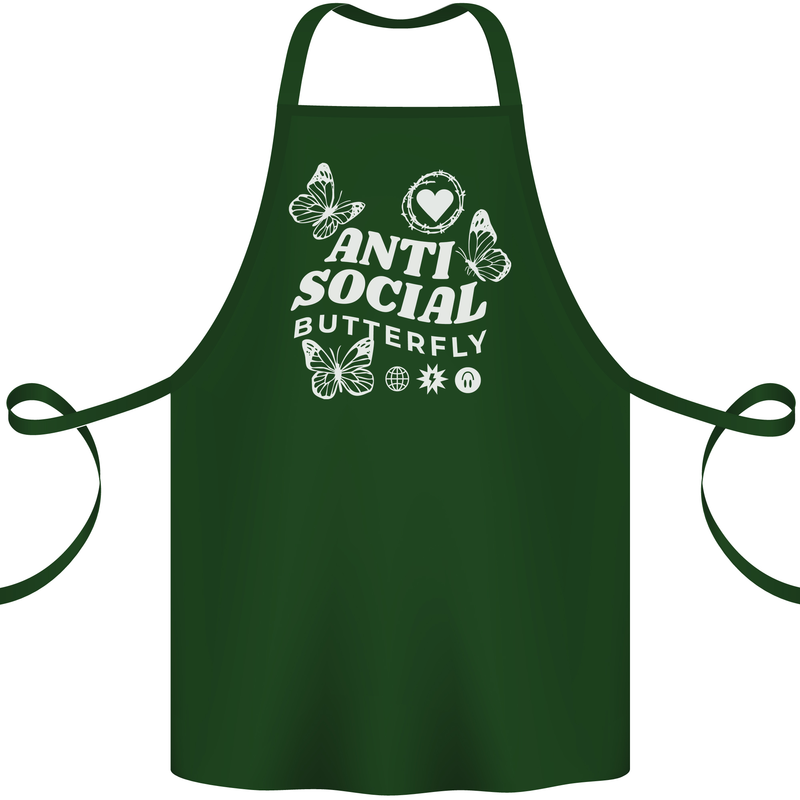 Antisocial Butterfly Funny Cotton Apron 100% Organic Forest Green