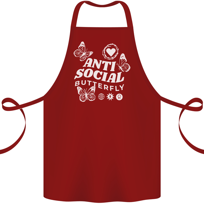 Antisocial Butterfly Funny Cotton Apron 100% Organic Maroon