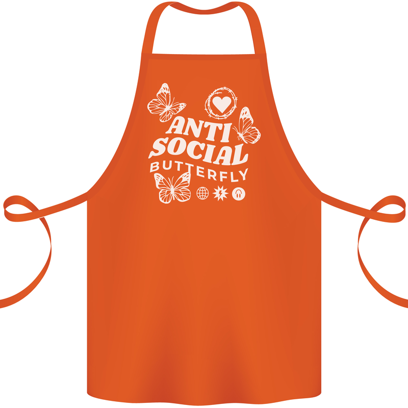 Antisocial Butterfly Funny Cotton Apron 100% Organic Orange