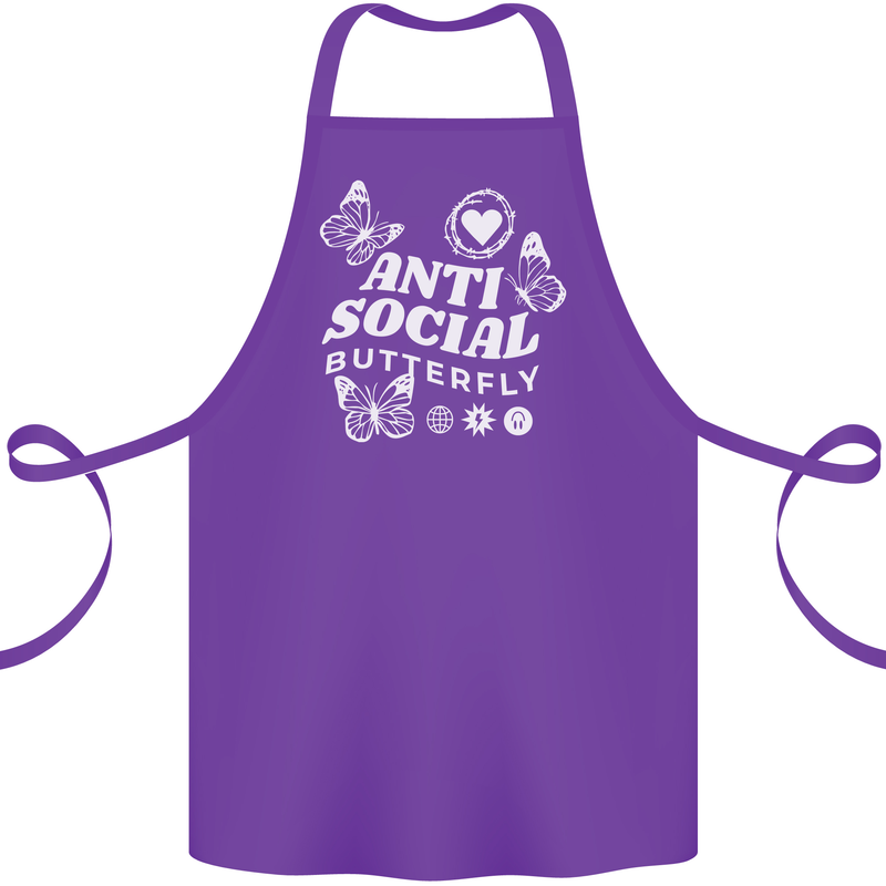 Antisocial Butterfly Funny Cotton Apron 100% Organic Purple