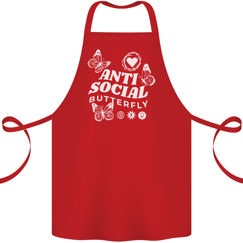 Antisocial Butterfly Funny Cotton Apron 100% Organic Red