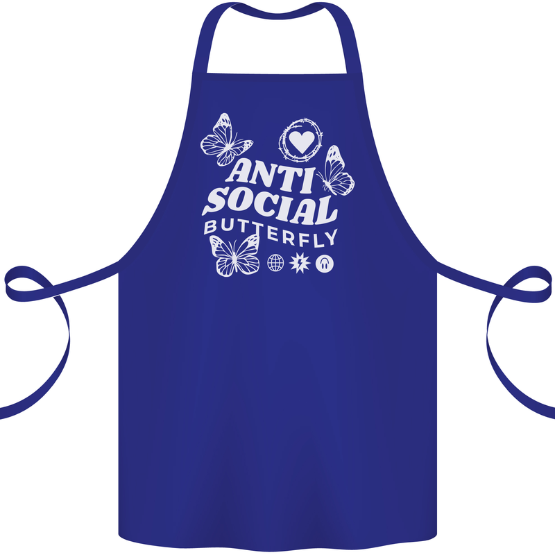 Antisocial Butterfly Funny Cotton Apron 100% Organic Royal Blue