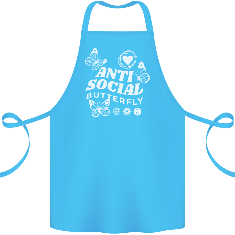 Antisocial Butterfly Funny Cotton Apron 100% Organic Turquoise