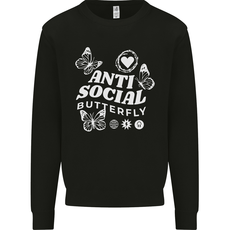 Antisocial Butterfly Funny Kids Sweatshirt Jumper Black