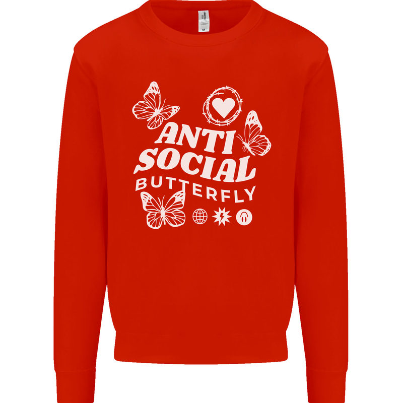 Antisocial Butterfly Funny Kids Sweatshirt Jumper Bright Red