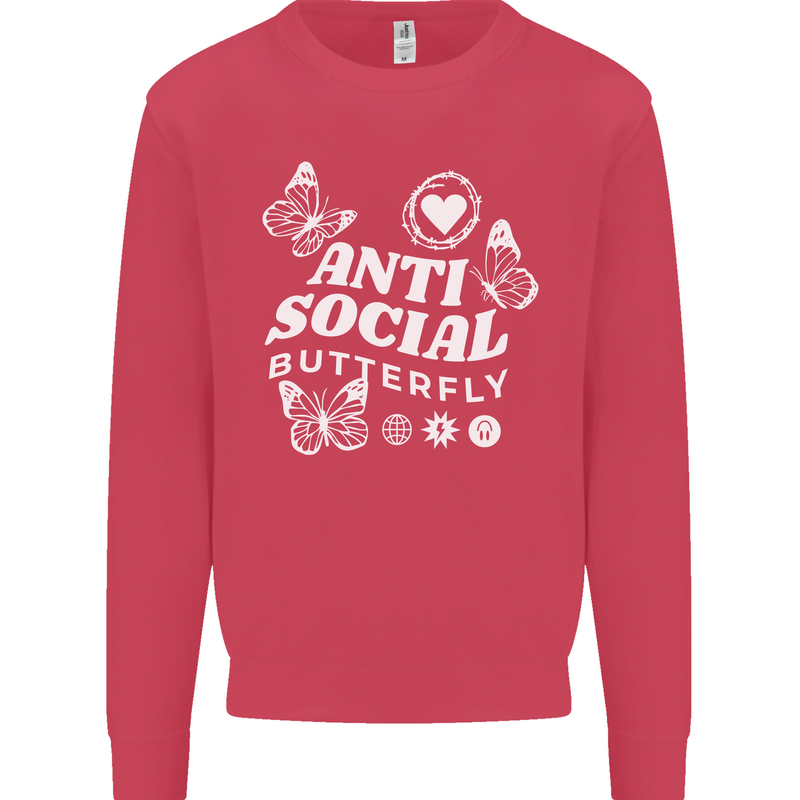 Antisocial Butterfly Funny Kids Sweatshirt Jumper Heliconia