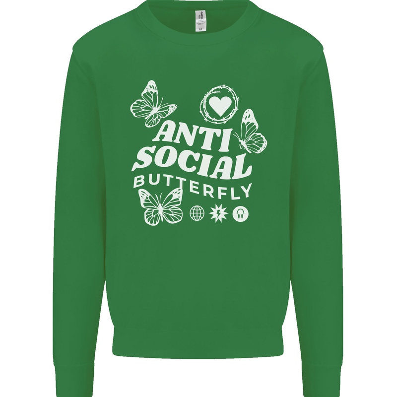 Antisocial Butterfly Funny Kids Sweatshirt Jumper Irish Green