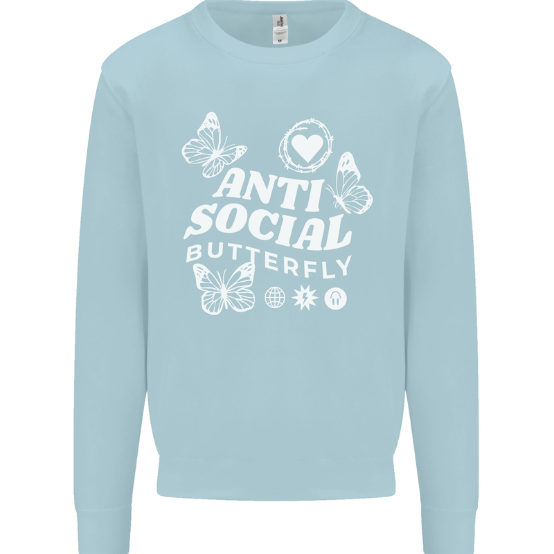 Antisocial Butterfly Funny Kids Sweatshirt Jumper Light Blue