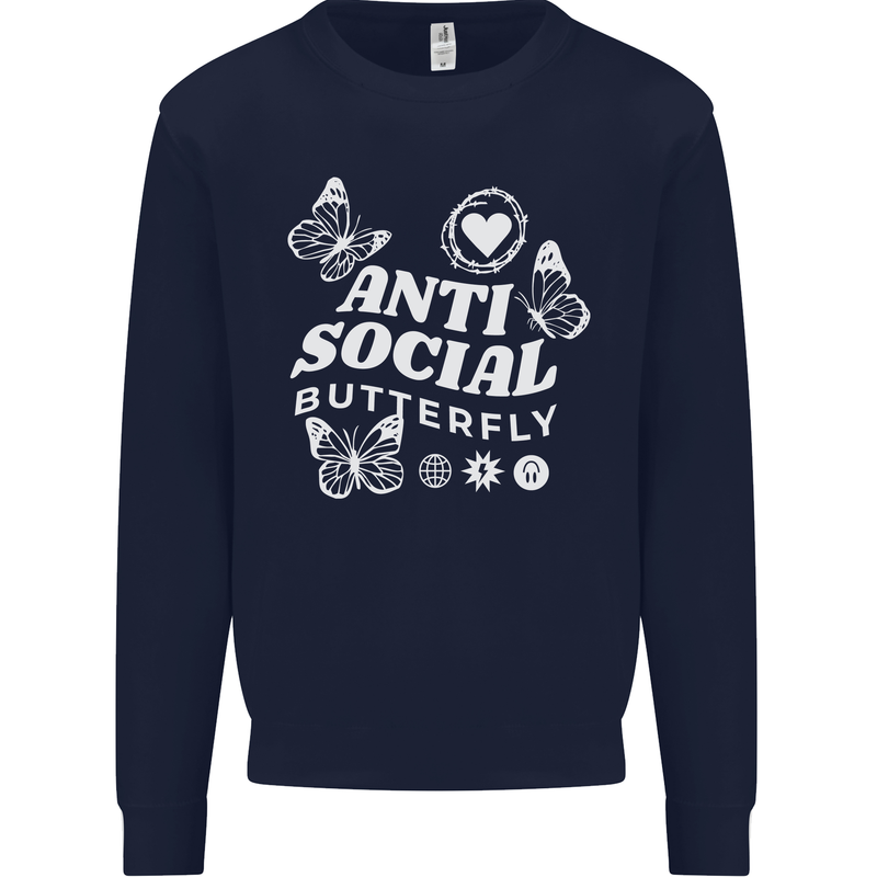Antisocial Butterfly Funny Kids Sweatshirt Jumper Navy Blue