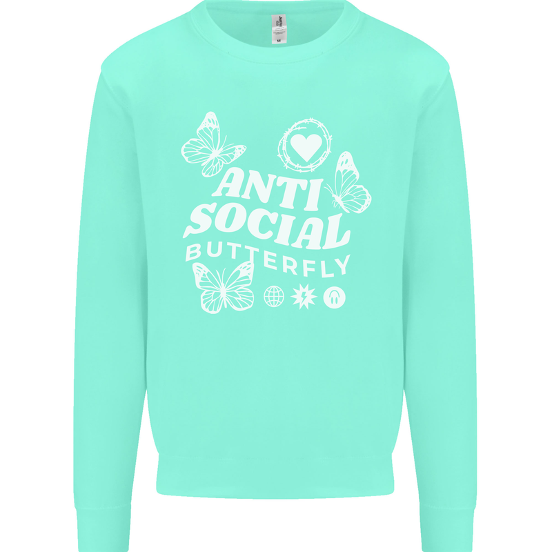 Antisocial Butterfly Funny Kids Sweatshirt Jumper Peppermint
