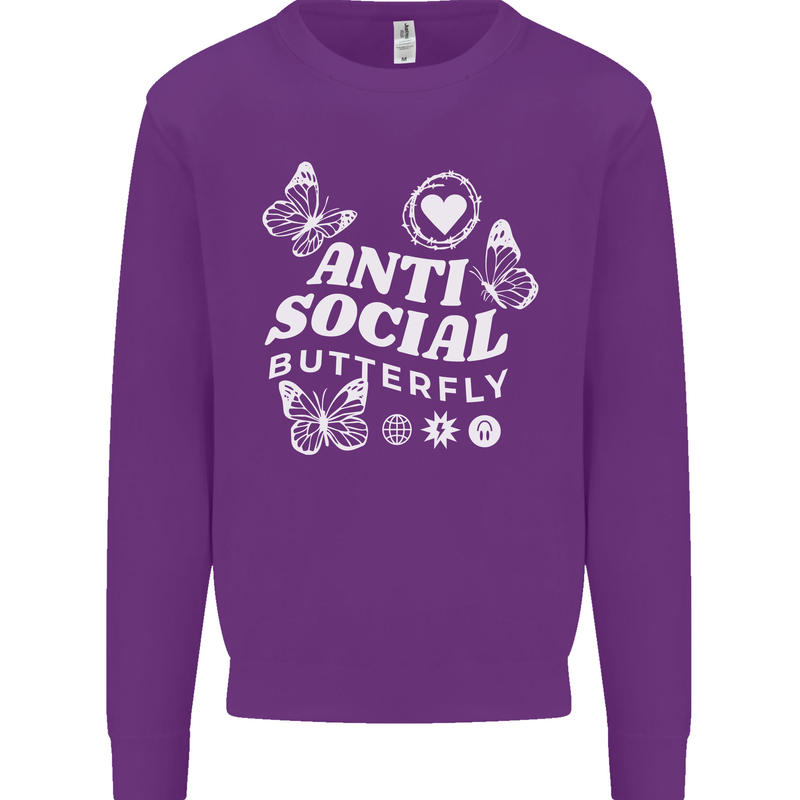 Antisocial Butterfly Funny Kids Sweatshirt Jumper Purple