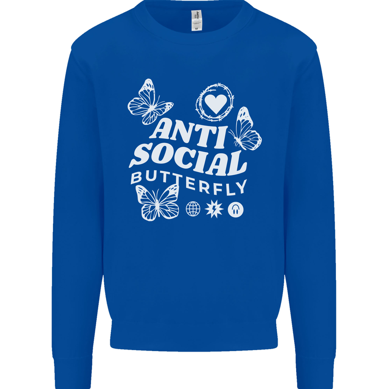 Antisocial Butterfly Funny Kids Sweatshirt Jumper Royal Blue