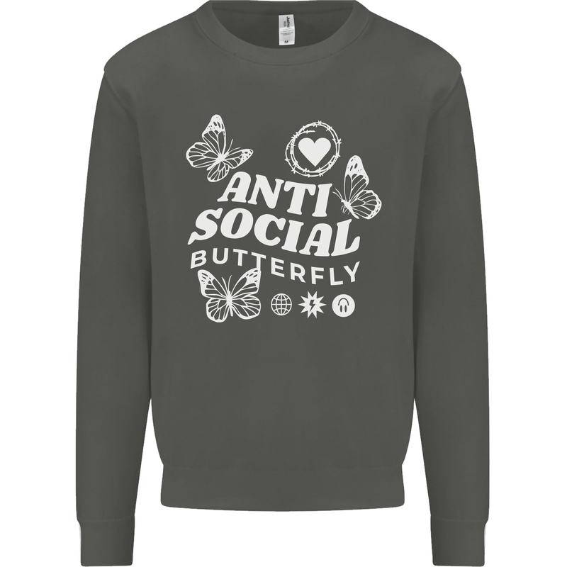 Antisocial Butterfly Funny Kids Sweatshirt Jumper Storm Grey